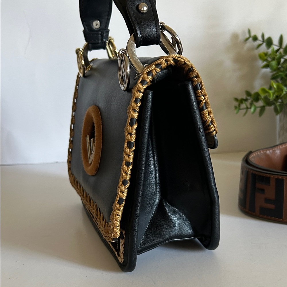 Black and Brown Shoulder Bag with Gold Accents - Picture 8 of 17